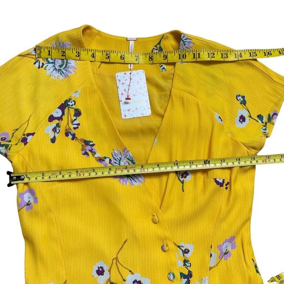 Free People High-Low Dress Size XS Yellow Purple Floral Lined Cap Sleeves - Picture 9 of 12